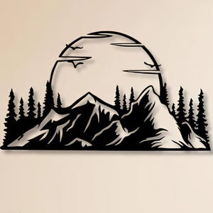 Mountains Svg Dxf Files , Laser Cutting Wall Decor  Nature Mountain Trees Forest Scene View Cut File For Cnc Laser Plasma Cricut Glowforge