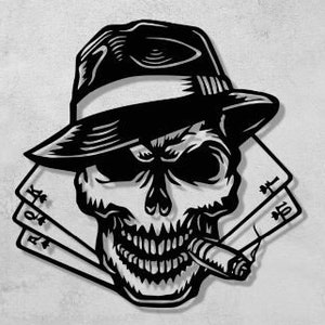 Fichiers Png Svg Dxf Gambler, fichier de découpe laser, cartes de poker chapeau fumée casino homme tête de mort visage gagnant fichier coupé pour Cricut laser plasma cnc