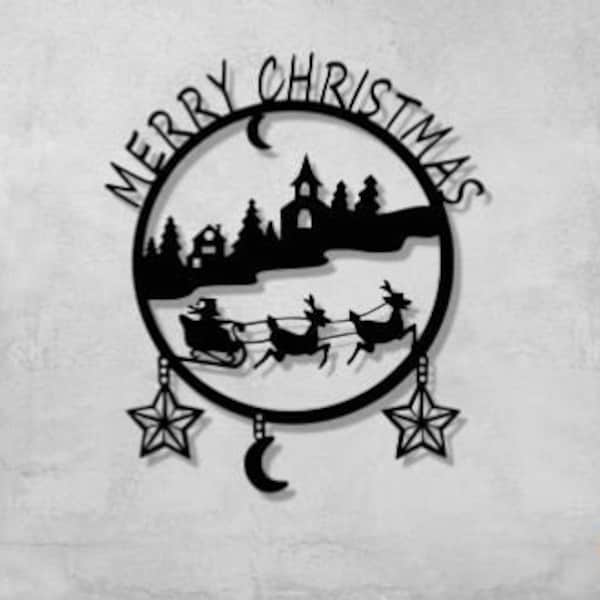 Frohe Weihnachten Dxf-Svg-Dateien, Laserschneiden Stadt Nacht Weihnachtsmann Hirsche Ornament Wand-Dekor-Kunst geschnitten Datei für Cnc Laser Plasmen Cricut