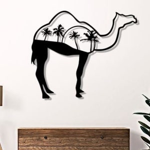 Camel Svg Dxf Png Files Laser Cut File Camet Thropy Safari Desert Palm Trees Scene Wall Art For Cnc Laser Plasma Cricut Glowforge
