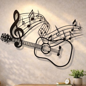 Fichiers Svg Dxf de musique pour guitare, art mural vectoriel, fichier coupé Notes, mélodies de guitare pour Cnc Laser Plasma Cricut Glowforge Xtool