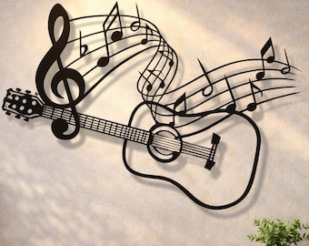 Gitaar muziek Svg Dxf-bestanden Wall Art Vector gesneden bestand notities gitaar melodieën voor Cnc Laser Plasma Cricut Glowforge Xtool