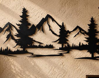 Mountain Scene SVG DXF PNG Files, Laser Cut Wall Art
