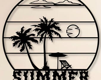 Summer Beach Scene Laser Cut File, Palm Tree Wall Decor (SVG DXF PNG)