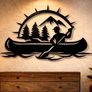 Canoe Scene SVG, Laser Cut File, Lake, River Wall Art