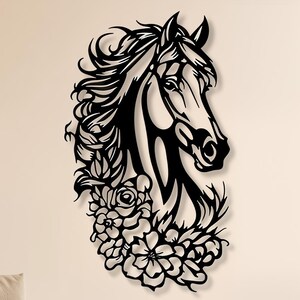 Horse Svg Dxf Files Horse Flowers Wall Art Cut File Vector For Cnc Laser Plasma Cricut Glowforge Xtool