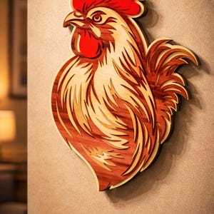 Rooster Multilayer SVG DXF Files 3D Layered Paper or Plywood Cutting Files