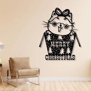Christmas Cat Svg Dxf Files , Laser Cut File , Gift Box CAt Merry Christmas Wall Decor For Cnc Laser Plasma Cricut Glowforge