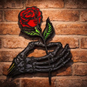 Multilayer Rose Svg Dxf Files 3D Layered Skeleton Hand Vector Cut For Laser or Cricut