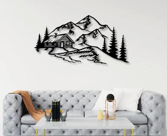 Mountain House Scene Vector Cut File for CNC Laser, Cricut, Glowforge ...
