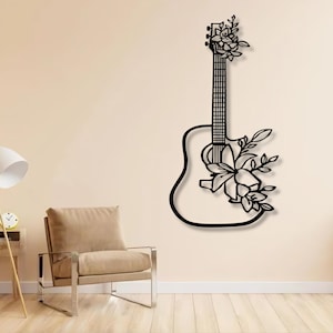 Guitar Decor Dxf,Svg Files , Laser Cutting , Wall , Decor , Guitar , Guitarist , Flower , Spring , Flowers , Music , Musical , For Cnc