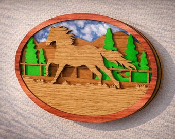 Archivos SVG y DXF de caballos multicapa, arte vectorial en capas 3D para CNC, láser o Cricut