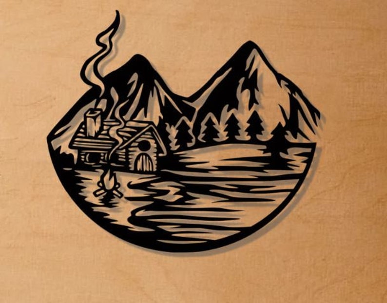 Cottage Svg Dxf Png Files , Laser Cut File Mountain House Winter Scene ...