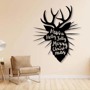 Reindeer Svg Dxf Files , Laser Cutting , Wall Art Decor Tshirt Print , Merry , Chirstmas , Deer , Head , Horn , Vector For Cnc Laser Plasma