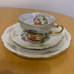 Trío de té nacarado vintage