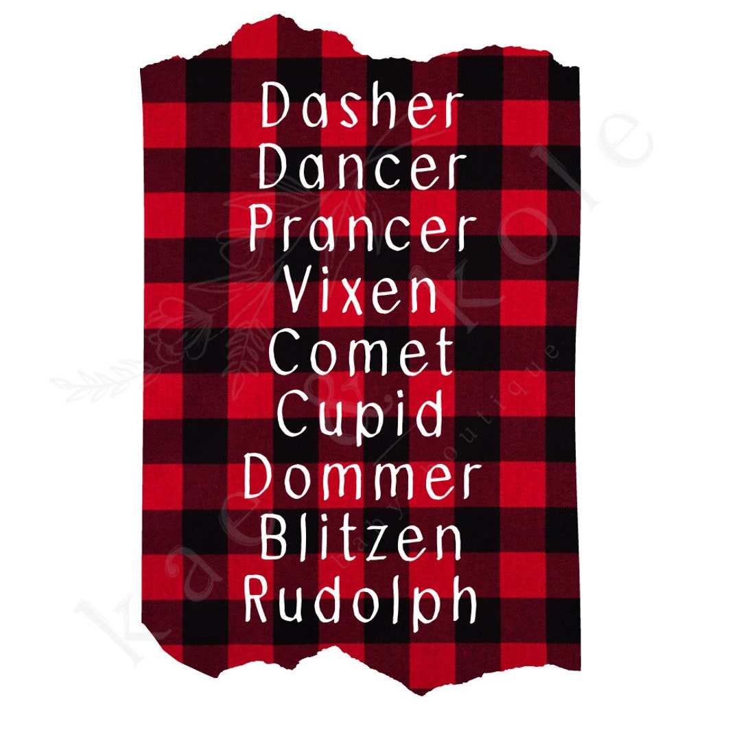 Reindeer Names SVG PNG - Instant Download - Red Christmas Buffalo Check