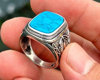 925 Sterling Silver Mens Turquoise Ring, Turquoise Stone 925 Sterling Silver Mens Turquoise Ring, Turquoise Stone