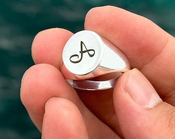 Sterling Silver Personalized Initial Signet Ring - Custom Engraved