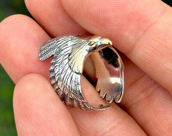 Anillo de águila de plata esterlina, anillo de halcón retro, anillo de hombres águila, anillo de águila celta, anillo de águila único, anillos de ala de plata 925, anillos de guerra vintage