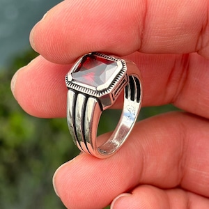 Sterling Silver Ruby Rings, Silver Onyx Ring, Birthstone Ring, Vintage Silver Jewelry, Antique Silver Ring, Gemstone Jewelry, 925 Men Rings