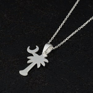 Silver South Carolina Flag Necklace, Dainty Palm and Moon Necklace, Sterling Silver SC State Jewelry, Palmetto Pendant, Usa Flag Necklace