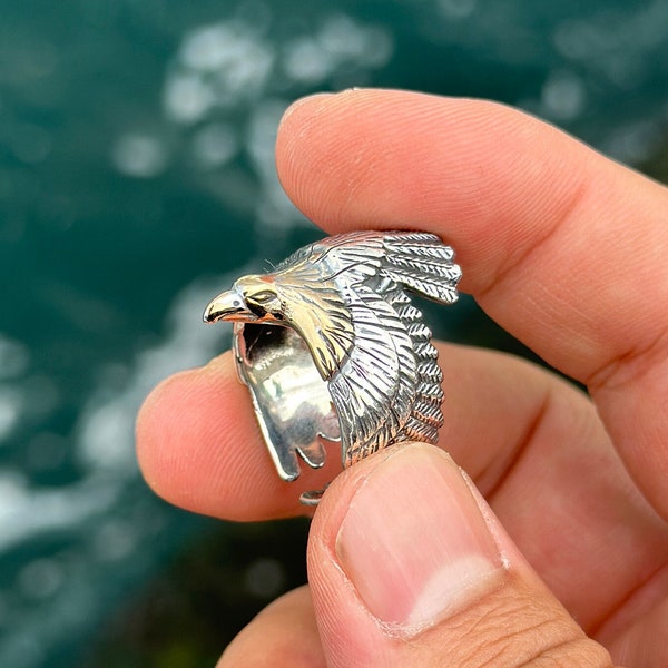 Bague aigle vintage en argent sterling, bague faucon rétro, bague homme Fly Eagle, bague aigle celtique, bague aigle unique, bagues animaux en argent 925