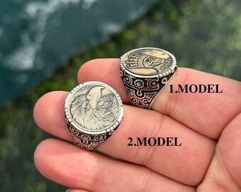 925 Sterling Silver Men Coin Ring, Signet Ring for Men