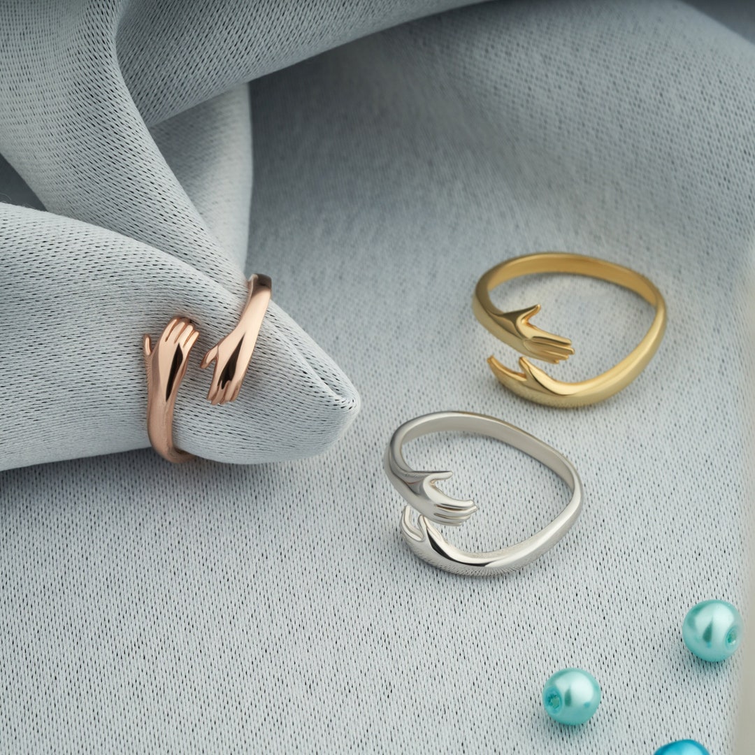 Hug Ring Pattern Sterling Silver Hug Ring: Dainty Hand Embrace, Love Jewelry - Etsy