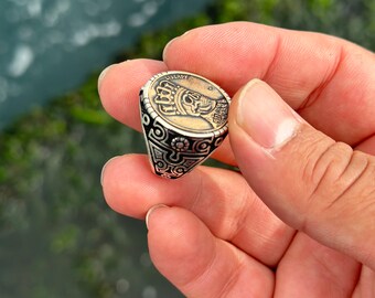 925 Sterling Silver Men Coin Ring, Signet Ring for Men