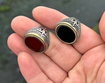 PATTARAPHAN リング シルバー 6-R02 ブラックサファイア Sterling Silver Black & Red Stone Rings, Black Stone Oval
