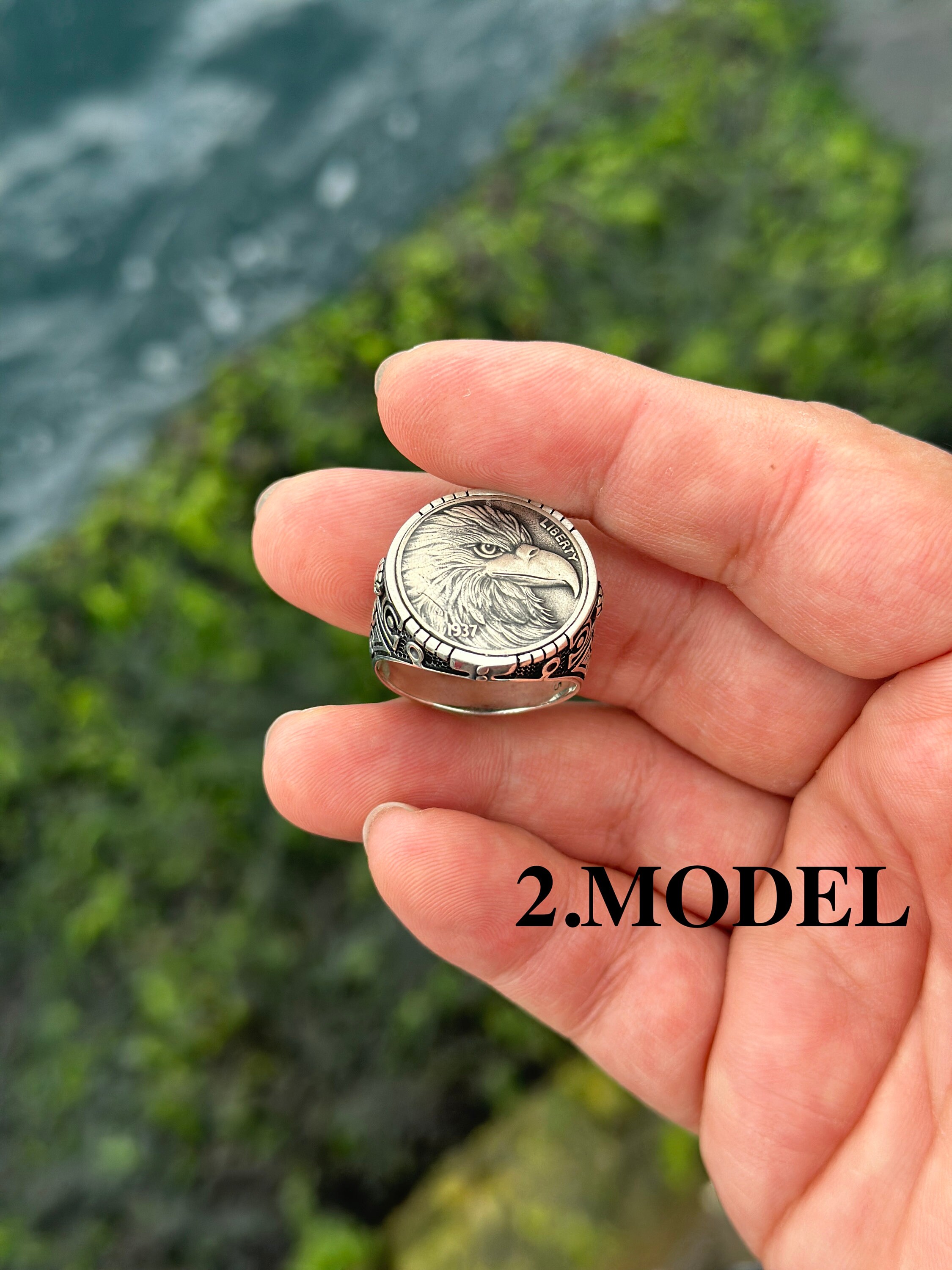 925 Sterling Silver Men Coin Ring, Signet Ring for Men