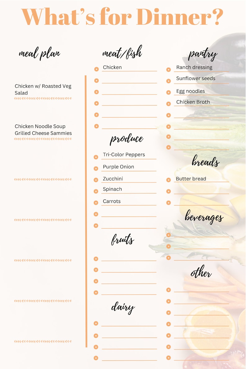 What's for Dinner Meal Plan & Grocery Planner - Etsy