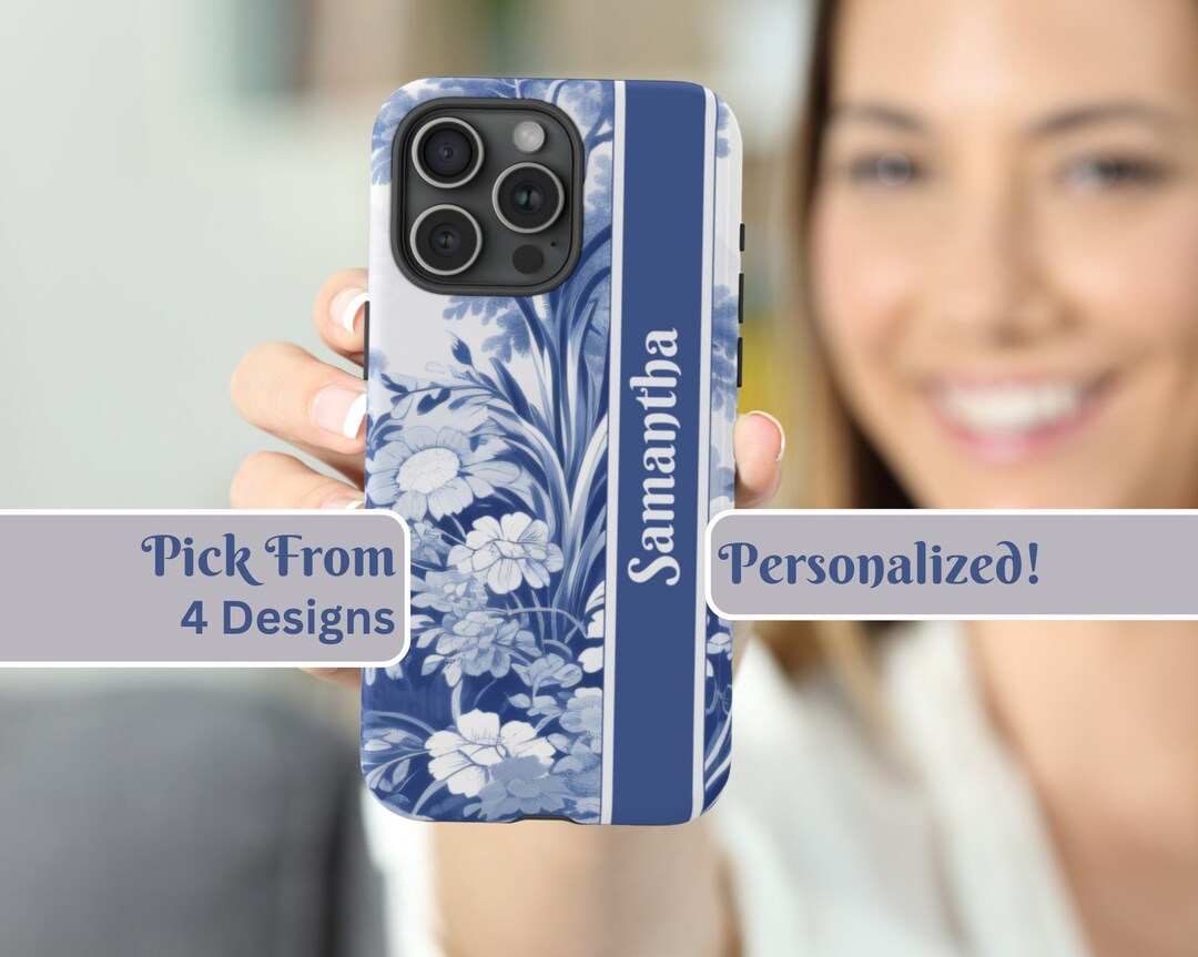 Blue Toile, Personalized Phone Case, French Style Double Layered Case
