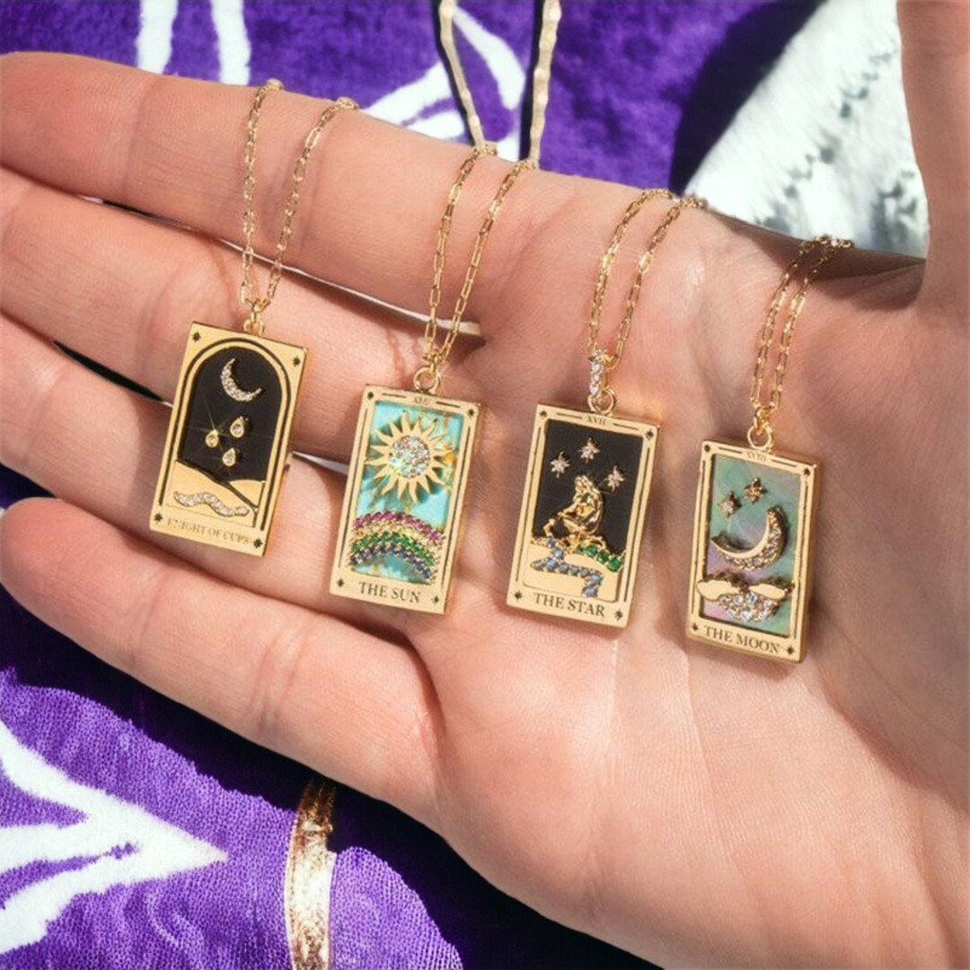 Tarot Card Necklace Sun Star Moon Knight of Cups Enamel Pendant