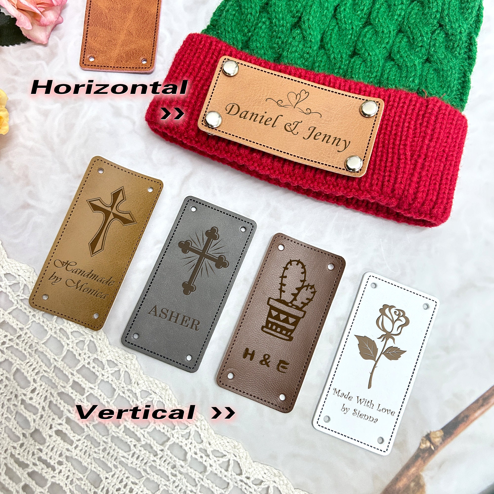 Custom Logo Tags For Knits And Crochet,Faux Leather Labels For Handmade Items,Leather Tags With Rivets,Tags For Knitted Hat,Gift for Knitter