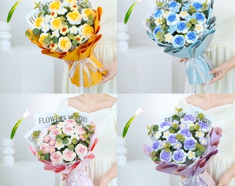 Muttertagsgeschenk, handgemachte gehäkelte Rosenblumen, Bouquet Fertiges Produkt, Jahrestag, Geburtstag, Freundin, Frau, Hochzeit