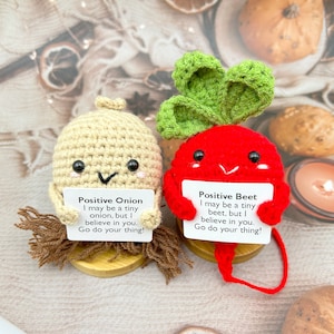 Crochet Positive Beet and Onion-Cute desk accessories-Mental Health Gift-Handmade Thoughtful Gift-Mother's day Gifts