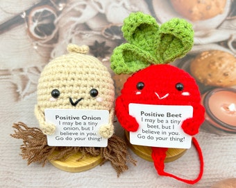 Crochet Positive Beet and Onion-Cute desk accessories-Mental Health Gift-Handmade Thoughtful Gift-Mother's day-Funny Gifts