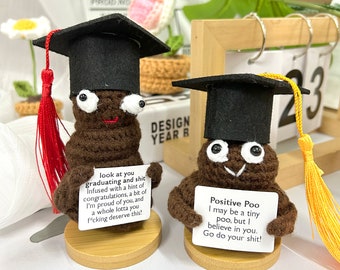 Cute Handmade Crochet Bachelor's Hat Poo, Funny Gift for Friend, Positive Poo Amigurumi, Desk Accessory, Encourage gifts, Gift for Graduate