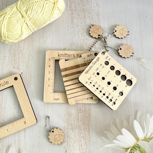 Regla de densidad para tejer hilo, herramientas de crochet, kits de viaje para crochet, regla de viaje portátil de madera, regalo para entusiastas del crochet