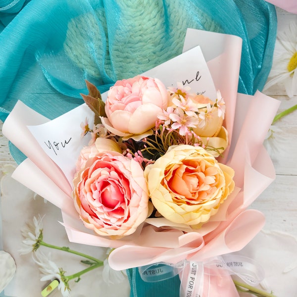 Eternal Love Peony Bouquet，Plastic simulation peony bouquet, Never Die Flower, Elegant Home Decor, Gift for Wife/Mom/Grandmaa/Girlfriend