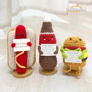 Crochet Beverage/Hot dog/Burger,Crochet Fast food,Desk Decor,Funny Unique Gift,Emotional Support Gift,Gift for Kids