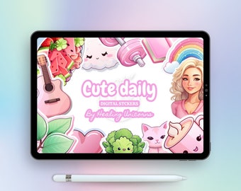 Cute daily digital stickers | pinky stickers | Kawaii stickers| girly stickers I GoodNotes stickers I iPad stickers I pre-cropped stickers