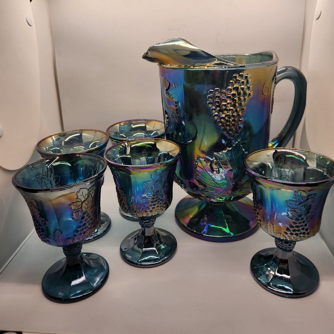 Carnival Glass Pitcher & Glasses Set - Etsy