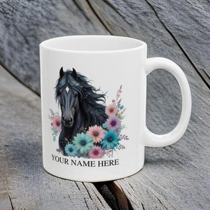 パーソナライズされた馬用マグカップ、カスタム乗馬コーヒーカップ、馬好きへのギフト、ライダー用ドリンクウェア