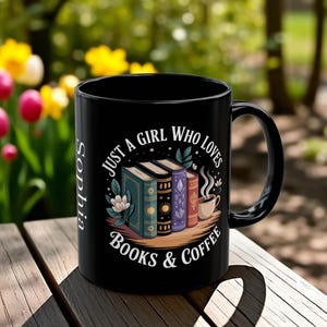 Personalized Bookshelf Mug, Custom Floral Book Coffee Cup, Book Lover Gift, Bookworm Mug for Readers, Librarian Teacher Mom Birthday Present
