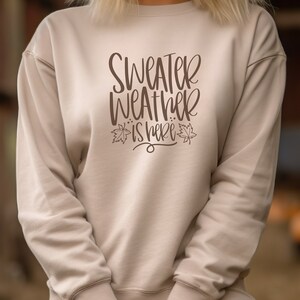 Sweater Weather Sweatshirt, Cozy Cotton-Poly Pullover, Fall Graphic Top, Autumn Casual Apparel