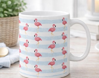 Pink Flamingo Ceramic Mug, Tropical Bird Coffee Cup 11oz 15oz