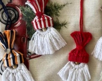 Neutral Macrame Gnome Ornament – Scandinavian Boho Christmas Decor, Handmade Holiday Gnome, Rustic Tree Decoration