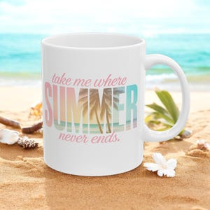 Summer Vibes Coffee Mug, Beach Lover Drinkware, 11oz 15oz Ceramic Cup